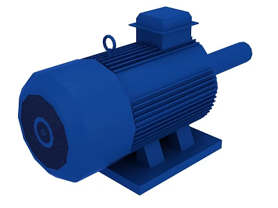 Blue Industrial Electric Motor Equipment With Steel Base And Cooling Fins 3d model