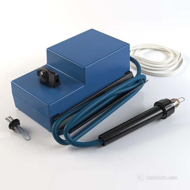 Blue Electrical Box With White Blue Cables Black Cylindrical Component And Small Parts 3d model 