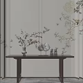 Elegant Console Table With Vase Decorative Pieces And Floral Bird Wall Decor 3d model