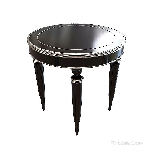 Elegant Black Round Stool With Silver Trim And Three Curved Legs Design 3d model