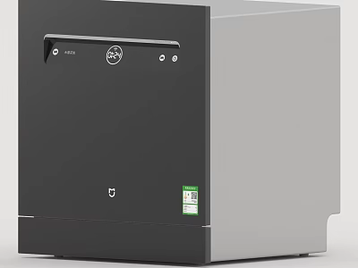 Modern Black And Gray Kitchen Dishwasher With Energy Efficient Label And Start Button 3d model