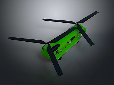 Green Helicopter Model With Black Propellers And Detailed Body Components 3d model