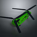 Green Helicopter Model With Black Propellers And Detailed Body Components 3d model