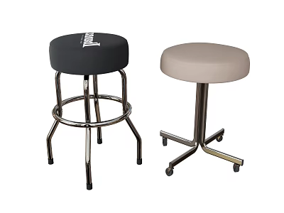 Two Modern Stools in Black and Beige with Metal Frames and Padded Seats 3d model