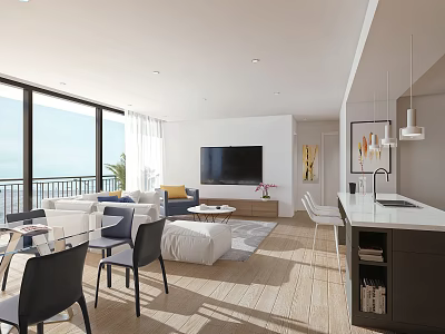 Modern Living Room Interior With Large Windows Natural Light TV Sofa And Coffee Table 3d model