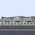 Modern School Building Exterior With Large Glass Windows And Unique Roof Design