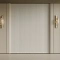 Modern Elegant Beige Background Wall With Vertical Stripes Design And Symmetric Wall Lamps