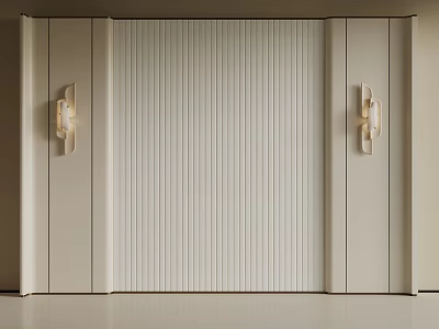 Modern Elegant Beige Background Wall With Vertical Stripes Design And Symmetric Wall Lamps 3d model