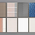 Assorted Pattern Wall Art Featuring Grid Dot Striped Geometric Designs In Black White Blue Red 3d model