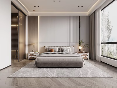 Modern Bedroom Master Bedroom Wardrobe Nightstand Chandelier Double Bed 3d model