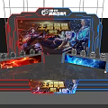 Esports Competition Stage Setup With Audience Seats And Gaming Equipment Lighting