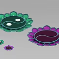 Garden Landscape With Green Purple Lotus Shaped Decorations And Yin Yang Patterns