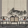 New Chinese Style Casual Table and Chair Combination Single Chair Side Combination 3d model