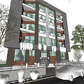 Modern Multi Storey Building With Glass Windows Balconies And Green Trees Around