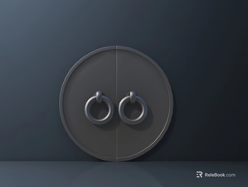 Sleek Metal Ring Handles On Circular Plate Against Dark Background 3d model