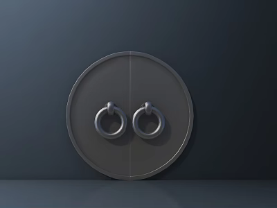 Sleek Metal Ring Handles On Circular Plate Against Dark Background 3d model