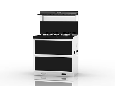 Modern Black And White Kitchen Appliance With Stove Range Hood And Storage Cabinets 3d model
