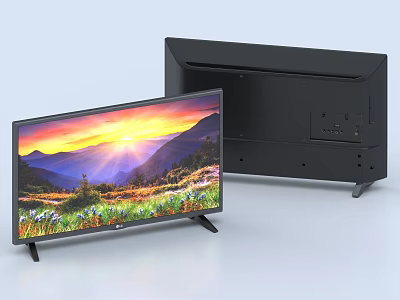 Modern Computer Monitor With Scenic Display And Slim Black Stand Design 3d model