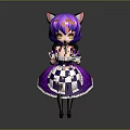 Game Movie Character With Purple Hair Cat Ears Yellow Eyes White Purple Maid Dress