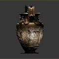Ancient Carved Vase Sculpture With Symmetrical Handles And Relief Figures