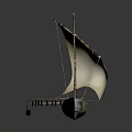 Traditional Wooden Boat With White Sail And Colorful Striped Hull Design
