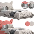 Cute Cat Ear Headboard Double Bed Pink And White with Soft Pillows And Quilt Design