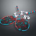 Colorful Red And Blue Badminton Rackets With Crossed Design And Shuttlecocks