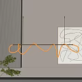 Modern Curved Illuminated Pendant Light In Minimalist Interior With Decorative Painting