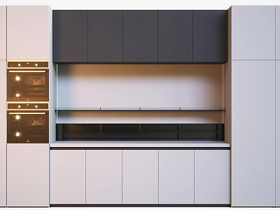 Modern Kitchen Interior With White Lower Cabinets Dark Upper Units And Oven 3d model