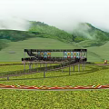 Scenic Elevated Road Structure With Colorful Decorations In Green Mountainous Terraced Fields