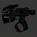 Futuristic Sci Fi Weapon With Black Red Yellow Mechanical Structure And Warning Stripes 3d model