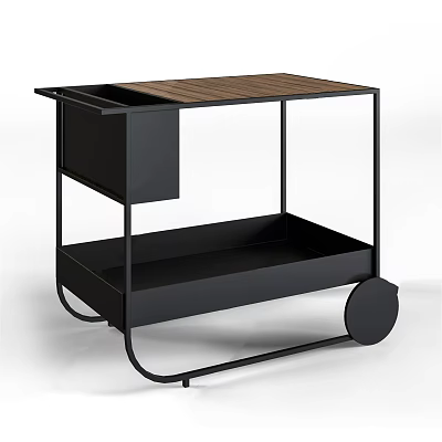 Modern Commercial Equipment Cart With Wooden Top Storage Space And Wheels 3d model