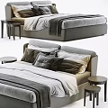 Modern Double Bed With Cozy Pillows Blanket And Wooden Bedside Tables