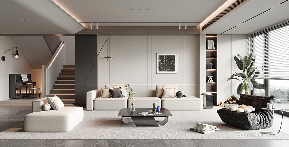 Modern Living Room Interior With Sofas Coffee Table And Artwork 3d model 