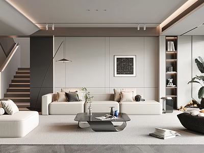 Modern Living Room Interior With Sofas Coffee Table And Artwork 3d model
