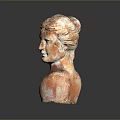 Ancient Style Game Character Bust Sculpture with Weathered Texture and Brown Tones