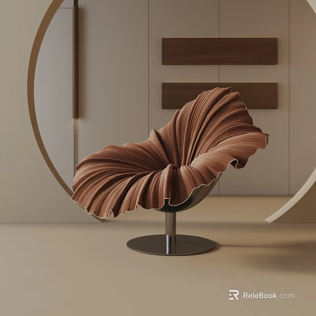 Modern Brown Petal Shaped Lounge Chair With Metal Base And Interior Design 3d model 