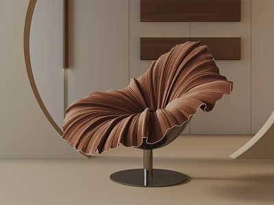 Modern Brown Petal Shaped Lounge Chair With Metal Base And Interior Design 3d model