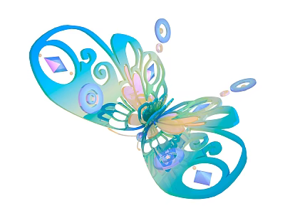 Butterfly Shaped Ornament Decoration Set With Blue Green Tones And Geometric Accents Transparent Colorful Elements 3d model