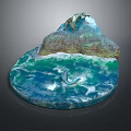 Character On Rocky Island With Lush Green Vegetation And Seahorse In Crystal Blue Water