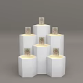 Modern White Polygonal Display Shelves in Pyramid Structure With Smooth Surface And Displayed Items 3d model