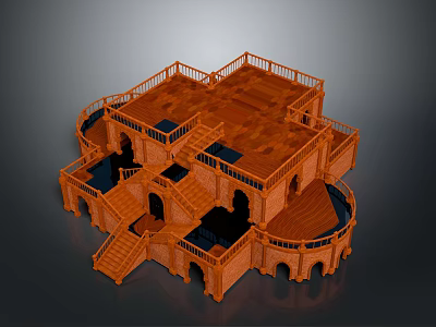 Orange Multi Level Building Architectural Model Structure With Staircases Balconies Arches And Open Platforms 3d model