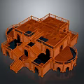 Orange Multi Level Building Architectural Model Structure With Staircases Balconies Arches And Open Platforms 3d model