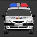White Police Car With Red And Blue Emergency Lights POLICE Logo And Stripes