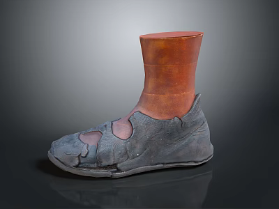 Vintage Gray Leather Shoes With Distressed Design And Brown Ankle Part 3d model
