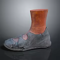 Vintage Gray Leather Shoes With Distressed Design And Brown Ankle Part