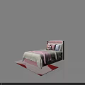 Pink Kids Bed with Tufted Headboard Soft Mattress Colorful Pillows and Red White Rug