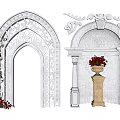 Ornate Door Arches With Intricate Carvings Stone Pillars Vines And Flower Vase