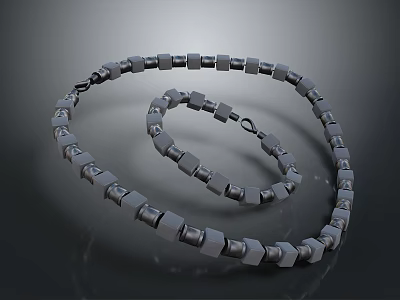 Black Decorative Chain With Square Links And Round Beads For Daily Use 3d model
