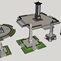 Diverse Architectural Components Including Monuments Obelisks And Towers With Decorative Base Structures